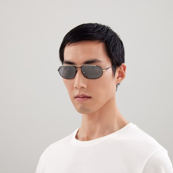 NEW SL561 003  SAINT LAURENT SUNGLASSES MEN SILVER AVIATOR EYEWEAR SL 561 003 - Picture 1 of 4